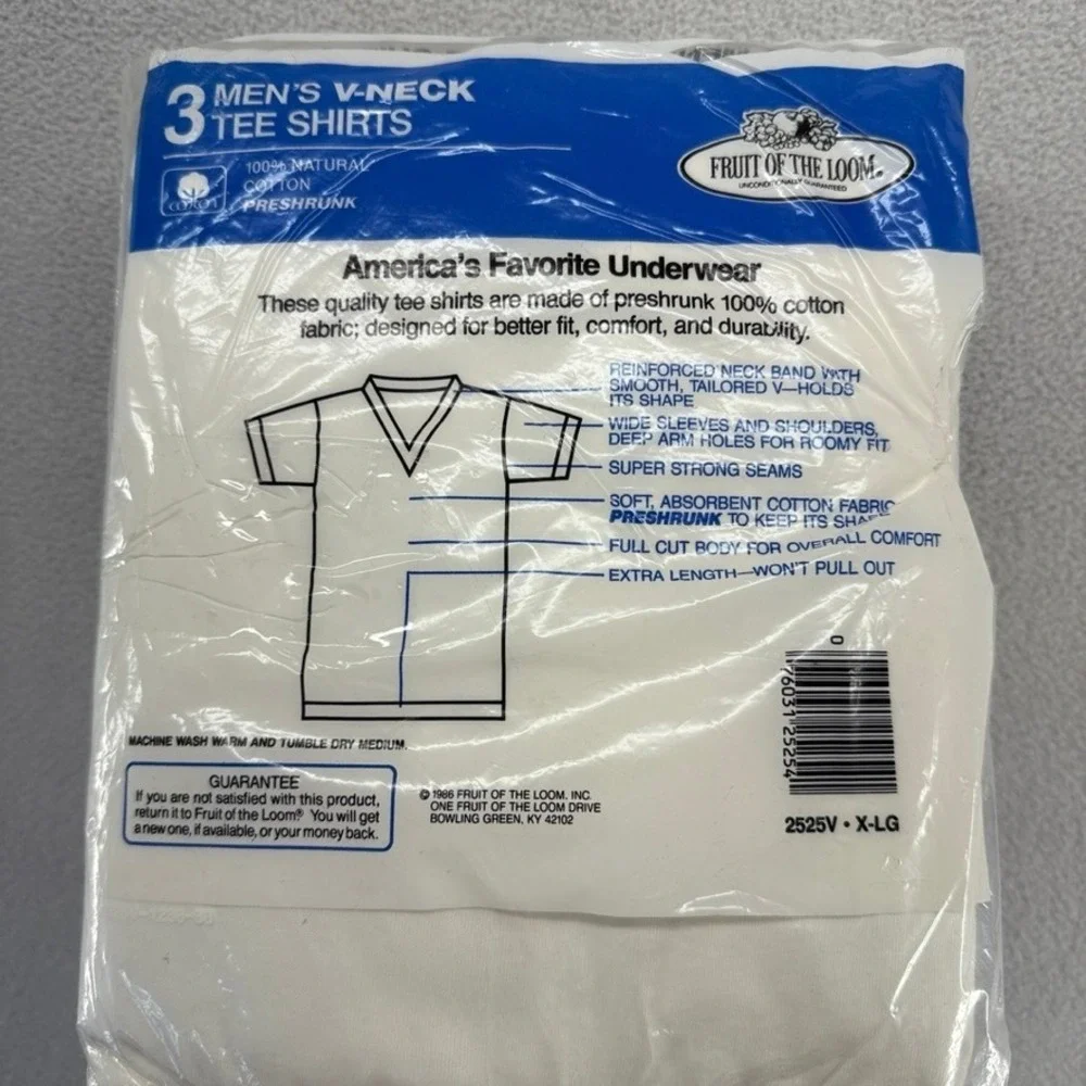 Vintage Fruit of the Loom 3 Pack Shirts Mens XL White All Cotton 80s Blank NEW